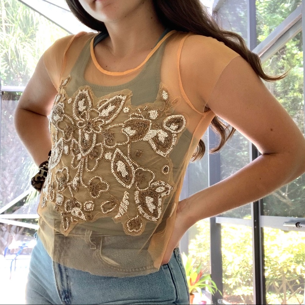 Kimchi Blue Orange Sheer Top